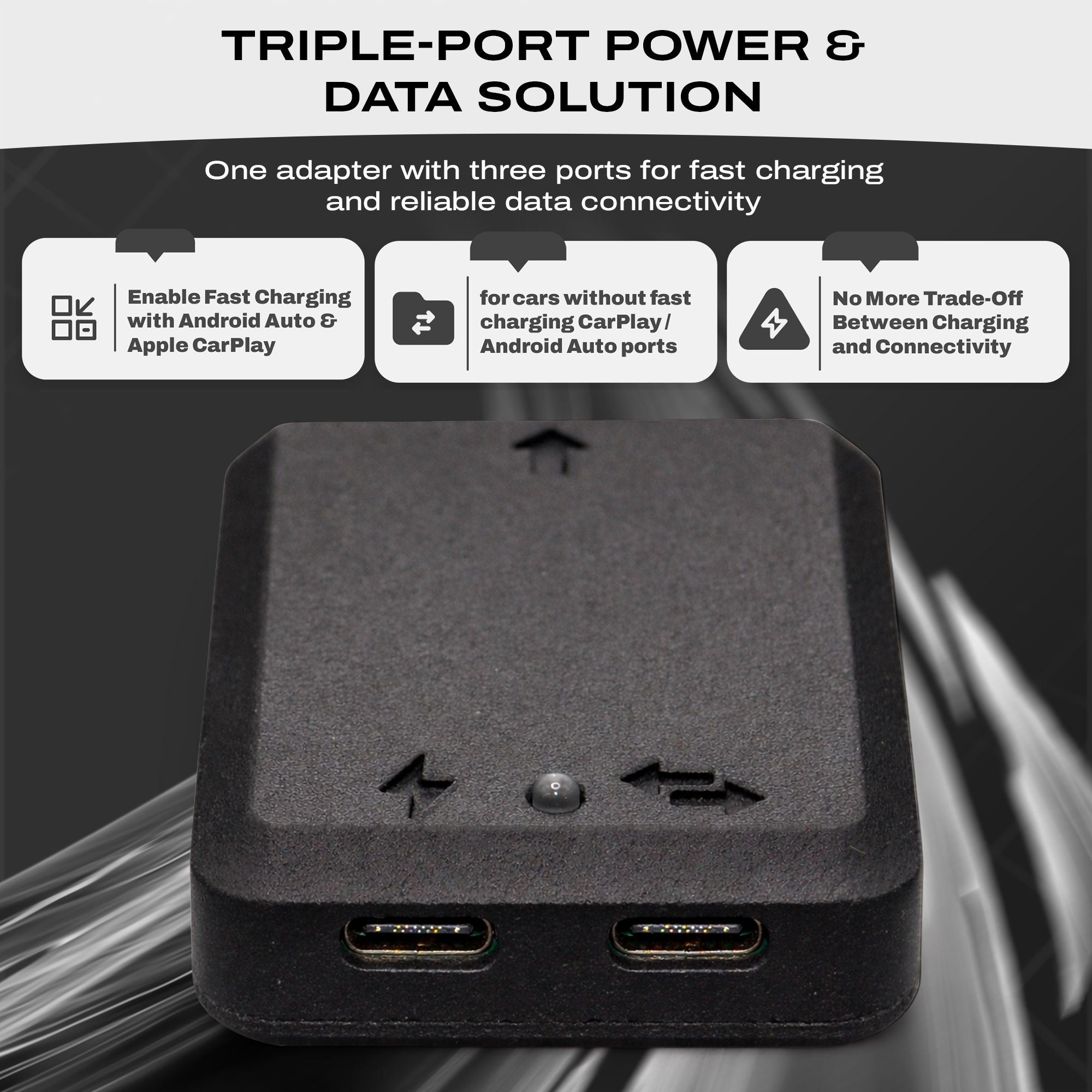 Close-up of the three USB-C ports